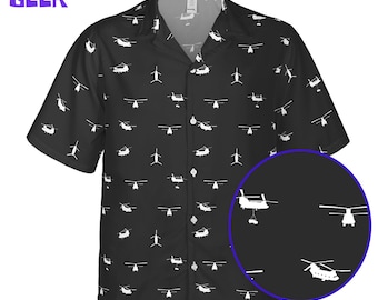 Camisa hawaiana con diseño de helicóptero Chinook CH-47 / Camisa abotonada de aviación militar / Regalo para pilotos y amantes de la aviación