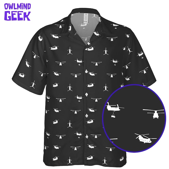 CH-47 Chinook Helicopter Hawaiian Shirt | Military Aviation Button Up | Gift for Pilot & Aviation Lovers