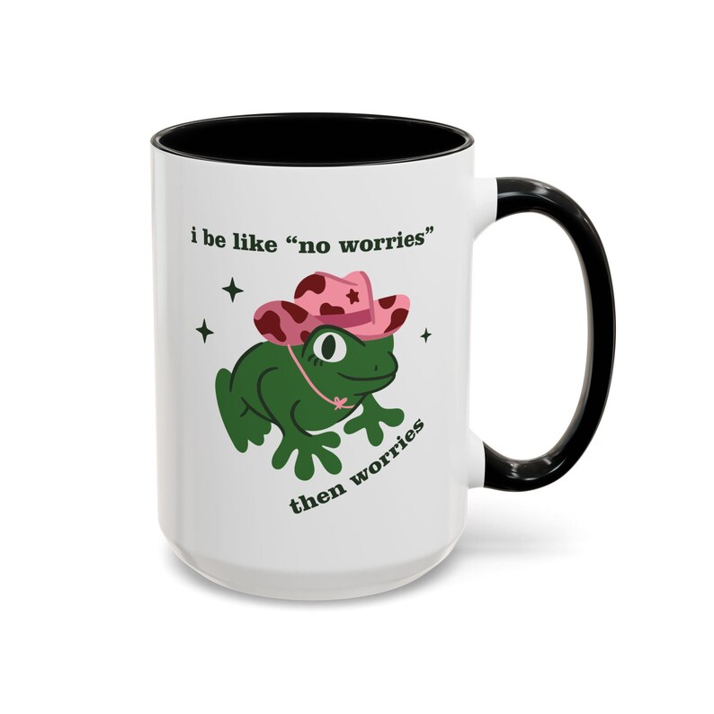 Cowboy Frog Anxiety Mug, No Worries Then Worries Cup, Funny Overthinking Meme Gift, Frog Coffee Mug, Anxious Humor Cup image 4