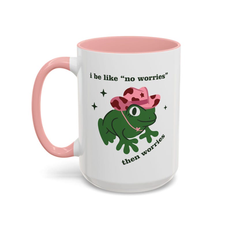 Cowboy Frog Anxiety Mug, No Worries Then Worries Cup, Funny Overthinking Meme Gift, Frog Coffee Mug, Anxious Humor Cup image 1