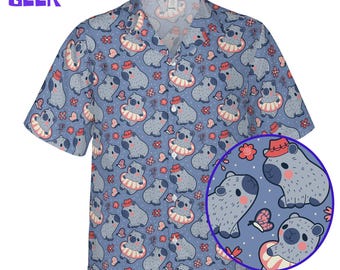 Camisa havaiana Capybara, camisa de botão Chill Guy Meme