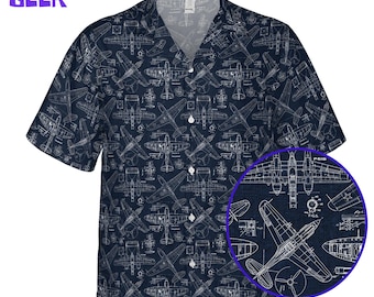 Camisa hawaiana de aviación, regalo para aficionados a los aviones, camisa de piloto con botones, ideal para entusiastas de la Segunda Guerra Mundial y fanáticos militares.
