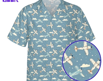 Camisa hawaiana con estampado de aviones vintage, camisa de piloto de aviación, estampado de aviones vintage, camiseta de viaje, regalo para amantes de los aviones