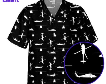 Camisa hawaiana de helicóptero UH-60 Black Hawk, camisa militar de aviación con botones, camisa hawaiana de avión del ejército, regalo para pilotos
