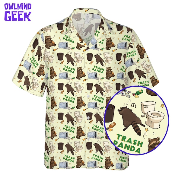 Drunk Raccoon Hawaiian Shirt, Trash Panda Humor Gift, Hangover Raccoon Bathroom Button Up