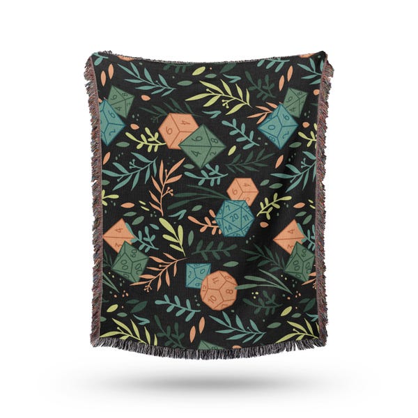 Woven DnD Dice Blanket: Dungeons and Dragons Throw for Game Night & Gift