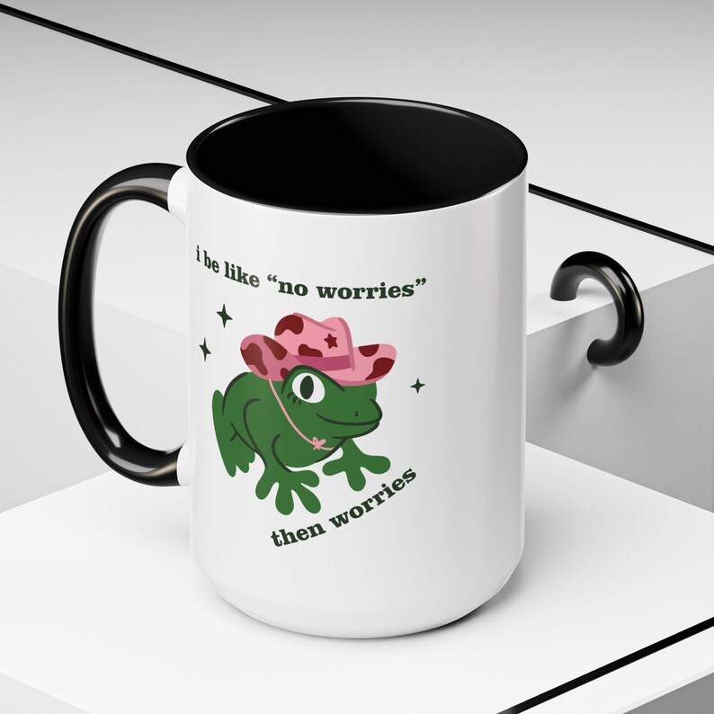 Cowboy Frog Anxiety Mug, No Worries Then Worries Cup, Funny Overthinking Meme Gift, Frog Coffee Mug, Anxious Humor Cup image 6