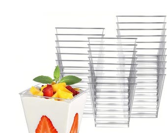 50 x Square Dessert Cups Jelly Clear Plastic Party Cheescake Trifle Birthday Cake Reusable