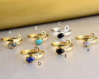 Adjustable Gemstone Toe Ring, Gold Brass Midi Foot Jewelry