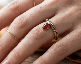 Gold Carnelian Statement Ring: Red Gemstone Jewelry