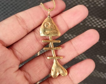 Gold Fishbone Necklace: Unique Skeleton Nautical Jewelry