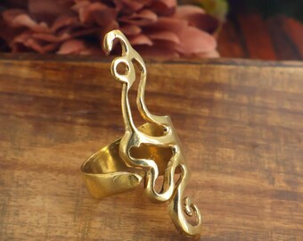 Gold Statement Ring | Brass Abstract Swirl Ring