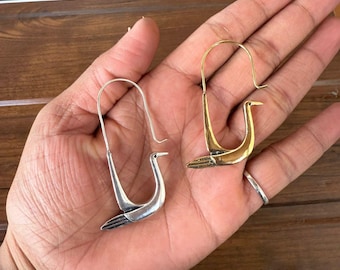 Brass Bird Earrings: Sparrow Songbird, Minimalist Jewelry