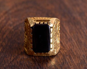 Black Obsidian Ring, Brass Ring, Gemstone Ring, Statement Ring, Obsidian Ring, Vintage Ring, Men&#39;s Ring, Gift For Him, Wedding Ring