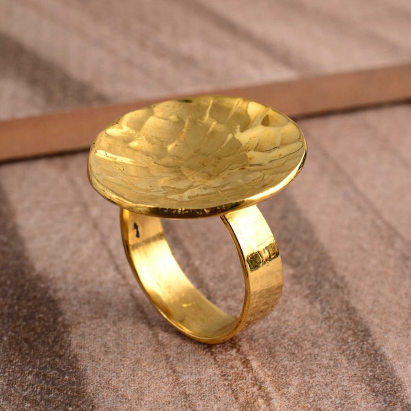 Large Hammered Ring, Gold Brass Ring, Handmade Ring, Statement Ring, Women Ring, Promise Ring, Statement Ring, Wide Band Ring