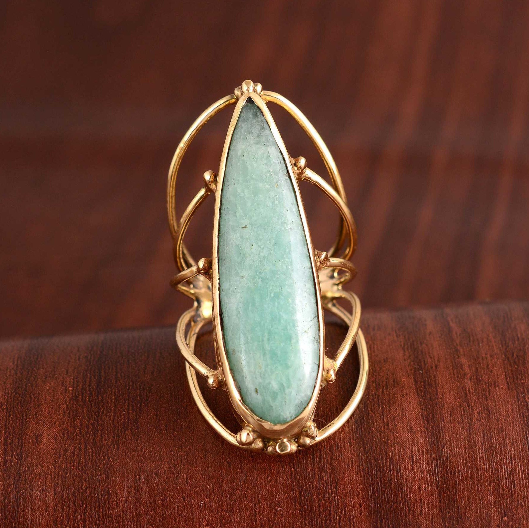 Larimar Statement Ring: Handmade Gold Double Band Ring