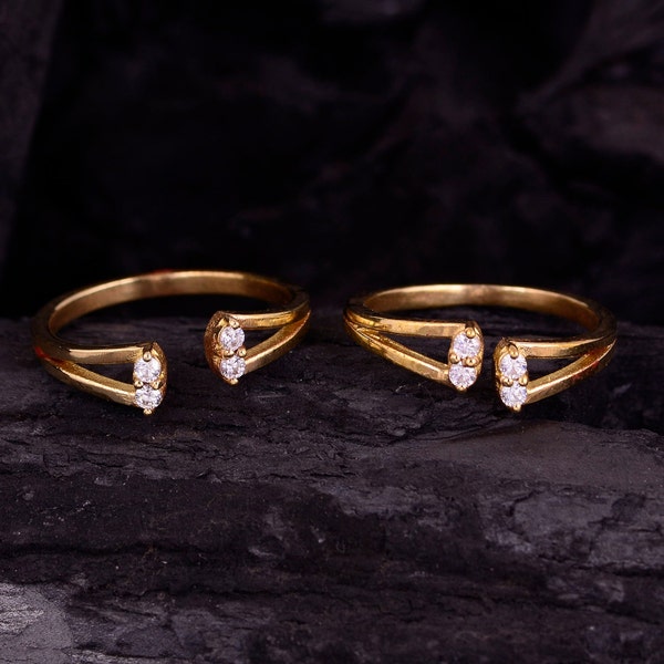 Vorne zu öffnender Dimond ( CZ) Goldzehring oder Midi-Ring, Goldzehring, Frauenzehenring, verstellbarer Zehring, Geschenk für sie