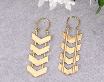 Extra Large Gold Brass Arrow Earrings, Handmade, Gold Plated Kidney Ear Wires