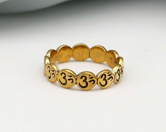 Engraved Om Aum Eternity Band Ring - Unisex Gold Brass Ring