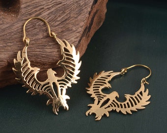 Boucles D'oreilles Pendantes Deux Têtes D'aigle Avec Pierre - Plaqué Or