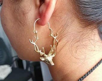 Golden Deer Hoop Earrings