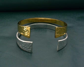 Hammered Brass Bangle: Adjustable Silver or Gold Bracelet