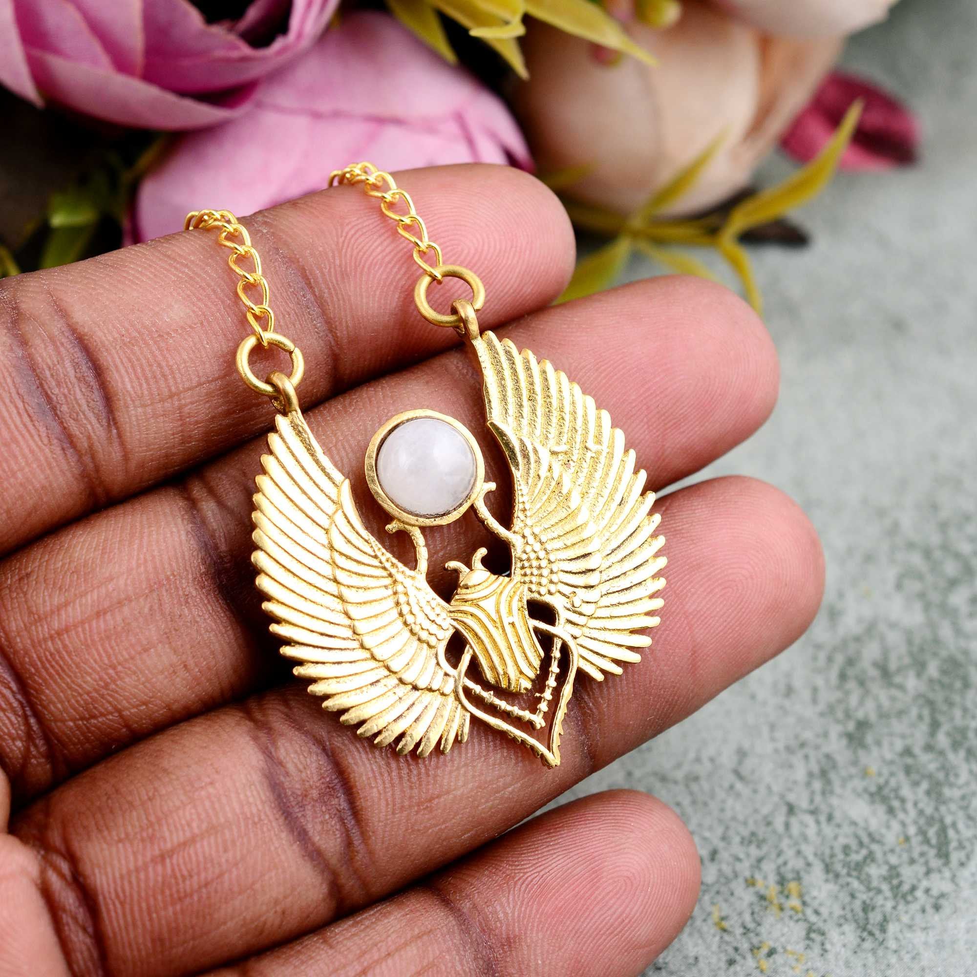 Scarab Solid Gold Egyptian Pendant 18K Gold Winged Scarab Necklace - Main Image