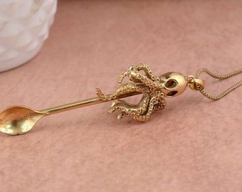 Handmade Brass Ear Pick, Octopus, Colourful Vintage Ear Spoon ,Creative Keyring Ear Spoon, Ear cleaning, Brass Spoon Keychain Pendant