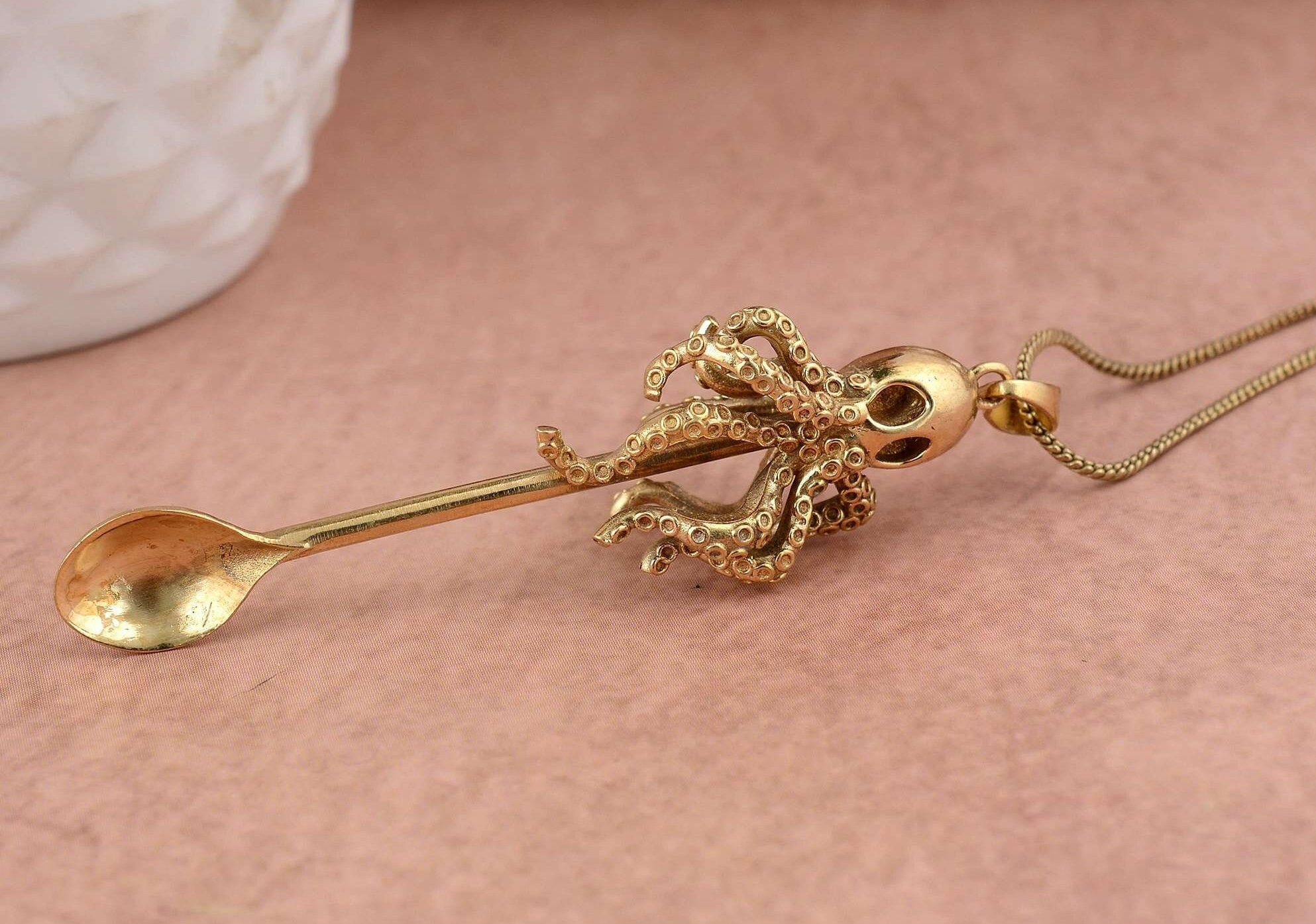 Vintage Brass Mini Spoon Shovel Medicine Spoon Tool Key Chain - Foto 8