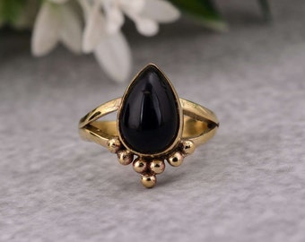 Black Obsidian Ring, Brass Ring, Healthy Gemstone Ring, Minimalist Ring, Stone Ring, Stone Brass Ring, Gemstone Ring, Midi Ring
