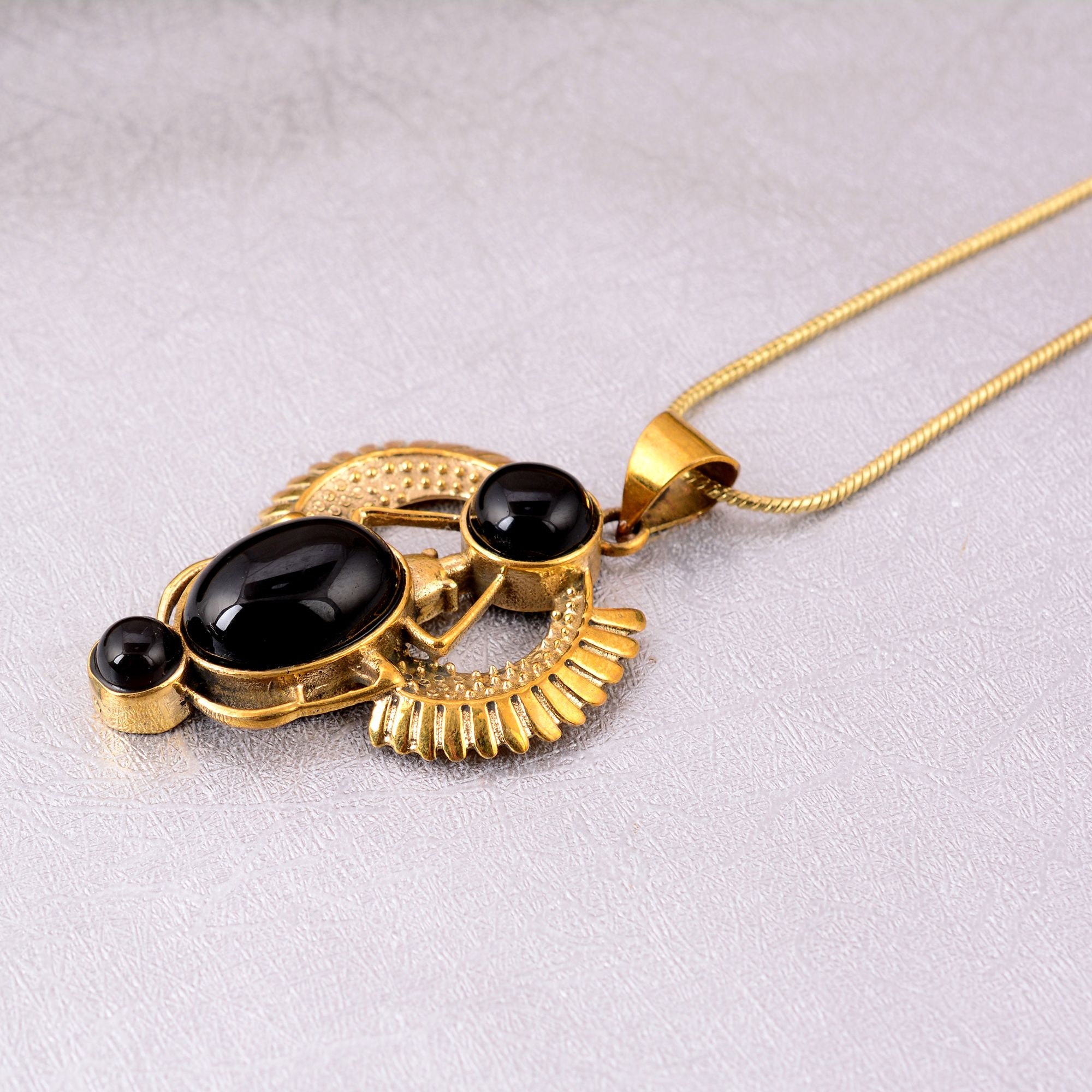 Golden Scarab Necklace / Obsidian Scarab Pendent / Talisman