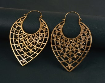 Large Raw Brass Filigree Earrings: Persian Moroccan Statement Jewelry