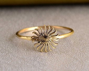 Dainty Sunburst Ring | Gold Sunshine Ring | Sun Ring | Sunlight Ring | Minimalist Stackable Ring | Gift For Her | Sun Brass Ring