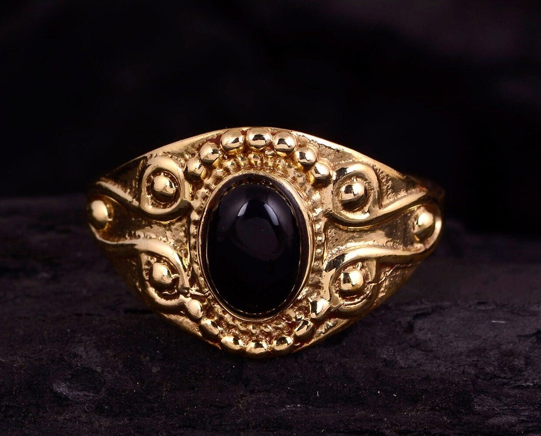Anello di ossidiana nera anello in ottone gemma anello di - Etsy Italia