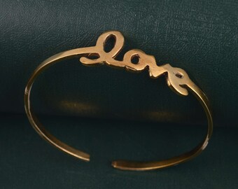 Love Brass Cuff: Rustic Solid Brass Boho Bracelet