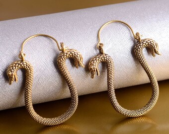 Gold Double Snake Hoop Earrings: Boho Serpent Jewelry
