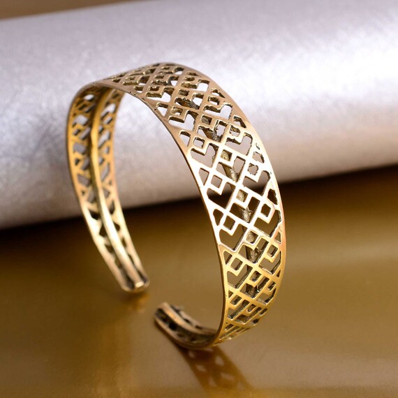 Bracelet Jonc Plaqué Or 18 Carats - Motif Ajouré Géométrique, Marque Tata Gisèle, Neuf Avec étiquettes