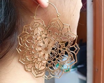 Mandala Hoop Earrings: Tribal Boho Festival Jewelry
