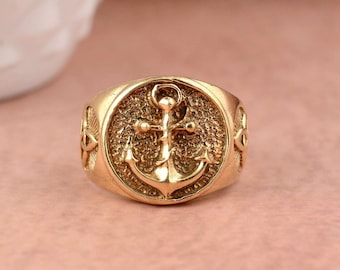 Gold Anchor Signet Ring • Men's Sailor Biker Ring