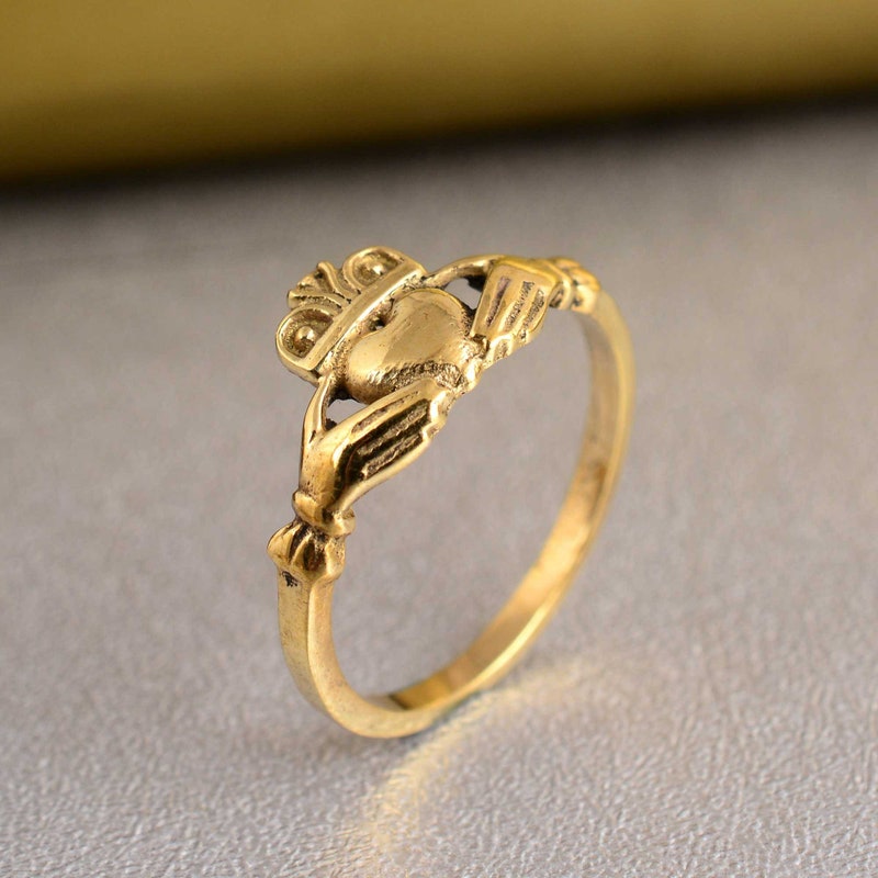 10k Yellow Gold Ruby Claddagh Ring – Promise, Engagement Or Wedding Ring With Open Heart Design - View #10