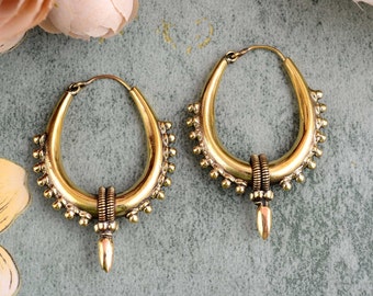 Créoles à pointes en laiton de Bali : style steampunk épais