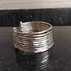 Wide Hammered Cuff Bracelet: Chunky Silver Wristband, Adjustable