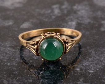 Green Onyx Brass Ring: Dainty Boho Stacking Ring