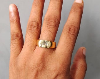 Gold Mens Sun Ring, Gifts For Men, Unique Mens Ring, Handmade Jewelry, Carved Ring, Hammered Ring, Minimalist Ring, Water Safe Ring