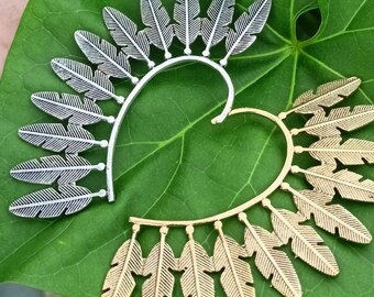 Feather Earcuff: Gold Festival Ear Wrap, Pierceless Earring