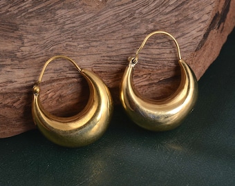 Chunky Gold Hoop Earrings, Dome Earrings, Chunky Gold Hoop, Gold Brass Earrings, Hoops, Minimal Style, Everyday Hoop Earrings