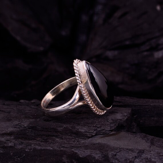Black Obsidian Dainty Ring Obsidian Jewelry Men Women Obsidian
