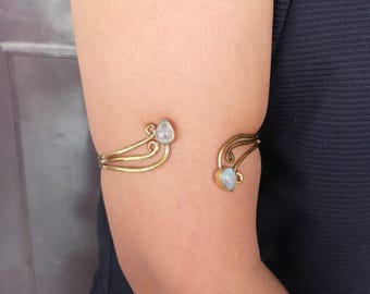 Gold Arm Cuff Bracelet: Adjustable Moonstone Armlet