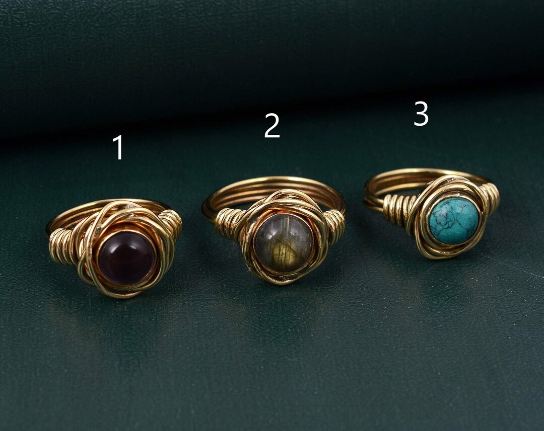 Gold Wire Wrapped Crystal Ring: Custom Gemstone Stacking Ring - Etsy