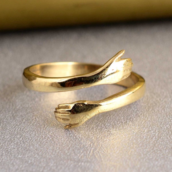 Gold Umarmungsring, offener Ring, Geschenk Umarmungsring, verstellbarer Ring, Liebes Umarmungsring, Hand offener Ring, Weihnachtsgeschenk